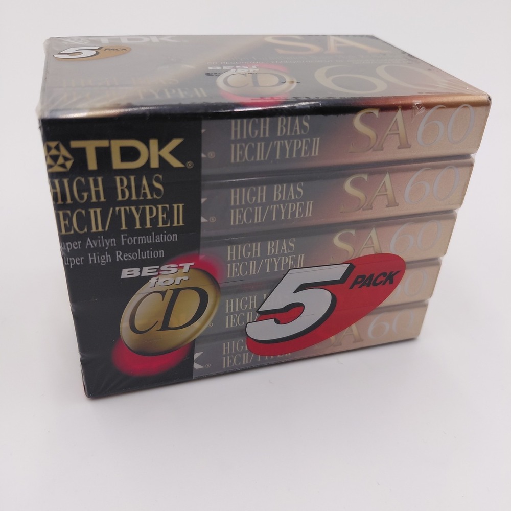 NOS Lot 5 TDK SA60 High Bias IEC Type II Audio Cassette Tapes Sealed
